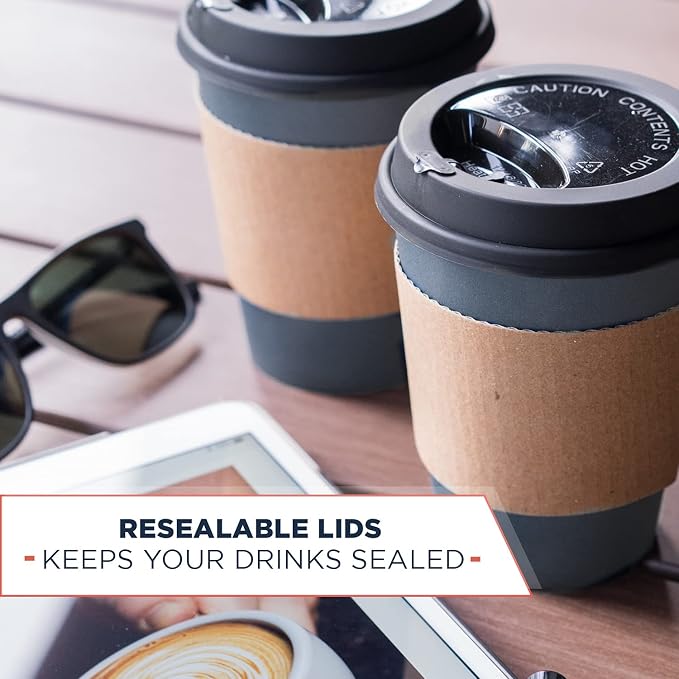 Disposable Coffee Cups With Lids and Sleeves, 12 oz