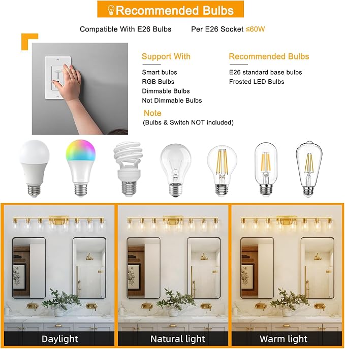 8 Light Gold Bathroom Light Fixtures, Modern Large Vanity Lights