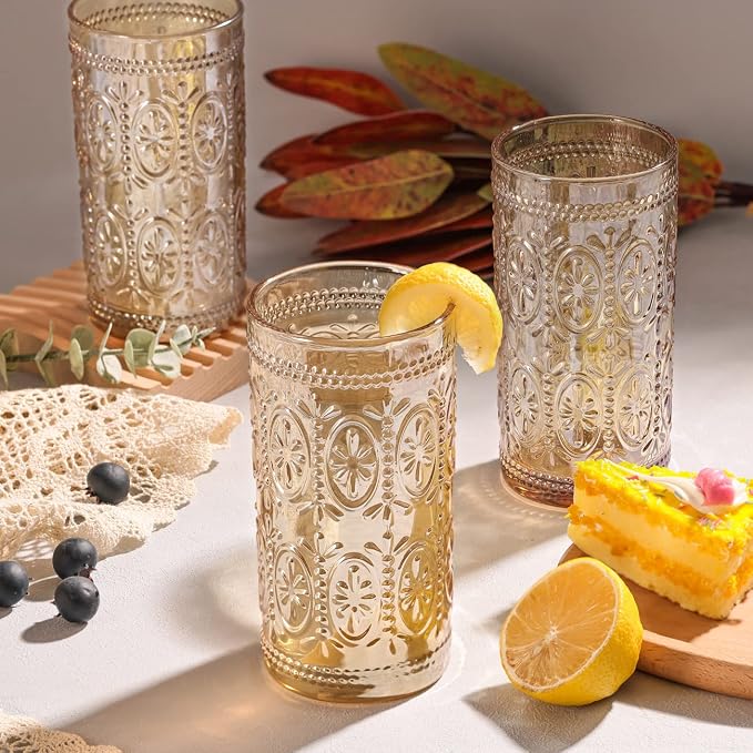 Darlion Amber Drinking Glasses, Vintage Glassware, 12oz Highball Glasses |