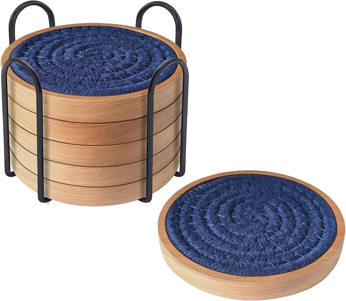 Eykao 6 Pack Coasters for Drinks Absorbent, Wooden Coasters for Coffee Tables
