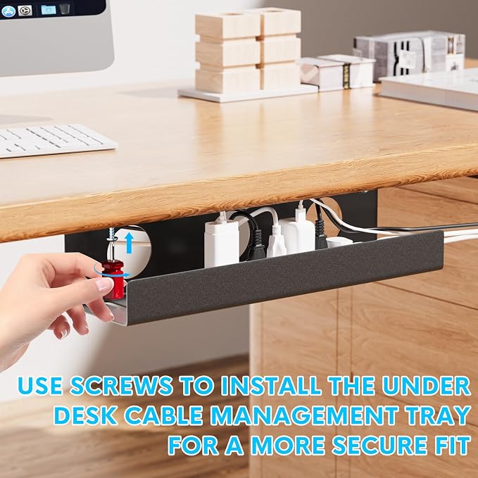 Self-Adhesive Under Desk Cable Management Tray 2 Pcs Steel Under Desk Wires