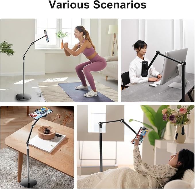 OATSBASF Tablet Floor Stand, Overhead Bed Phone Mount, Height & 360 Degree