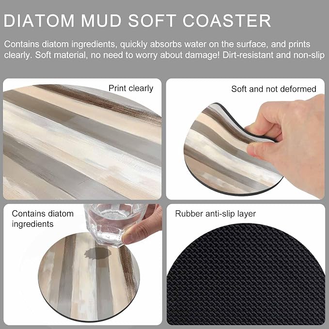 Brown Grey Coasters Set of 2, Abstract Neutral Textured Modern Minimalist