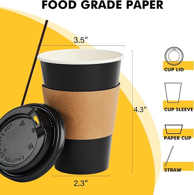 RACETOP 12 oz 50 Pack Black Disposable Coffee Cups