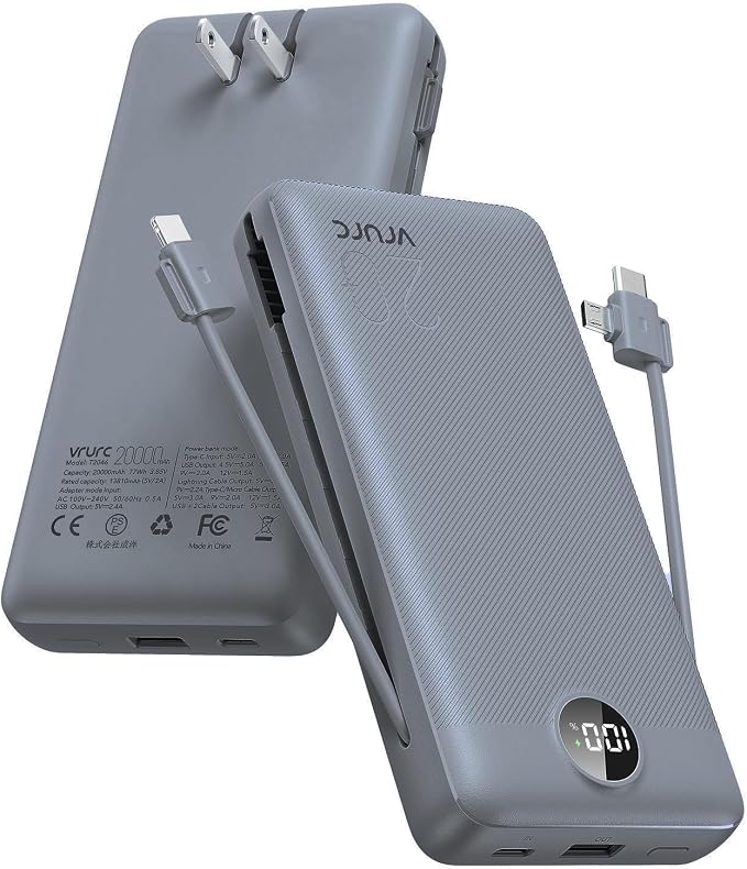 Portable Charger Power Bank 20000mAh, VRURC 22.5W Fast Charging Power Bank