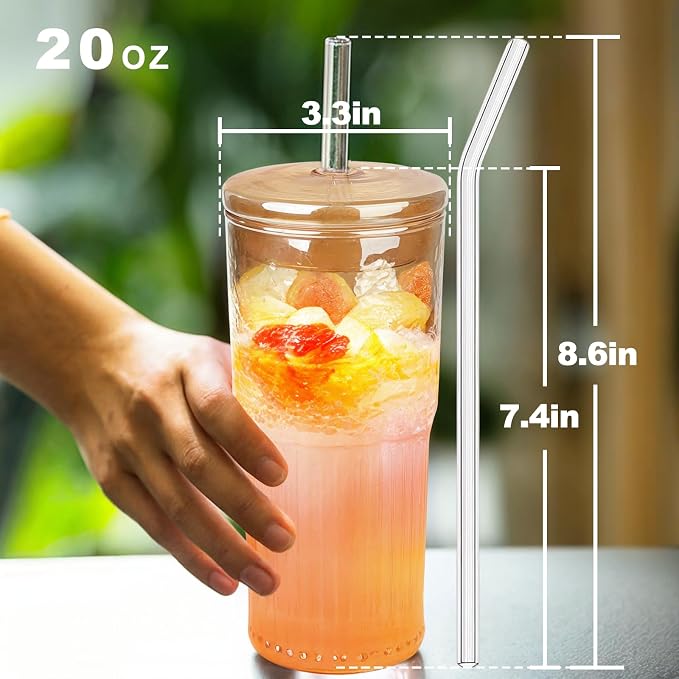 JunVpic Glass Coffee Tumbler, 20 oz Glass Cup
