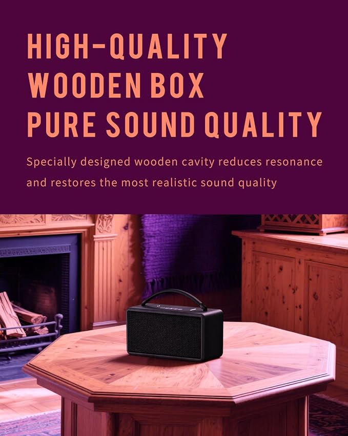 DINDIN Portable Bluetooth Speaker: 80W, 20H Playtime, Loud Wireless Wood