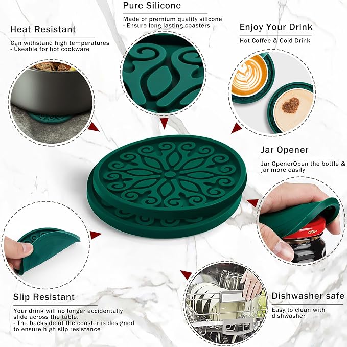 Silicone Coasters for Drinks, Resistant Reusable Drink Coasters-Great Gift for