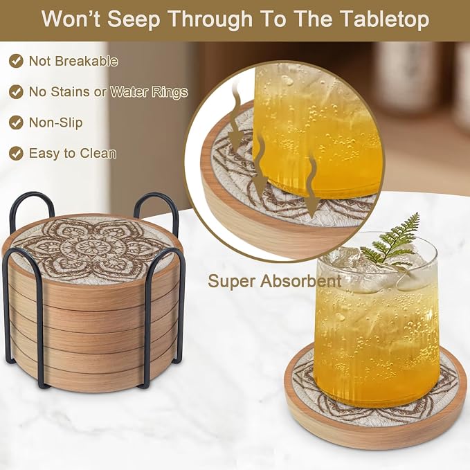 Boho Coasters Set of 6, Eykao Cup Coasters