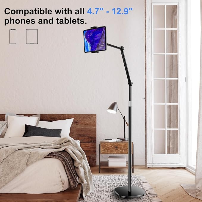 OATSBASF Tablet Floor Stand, Overhead Bed Phone Mount, Height & 360 Degree