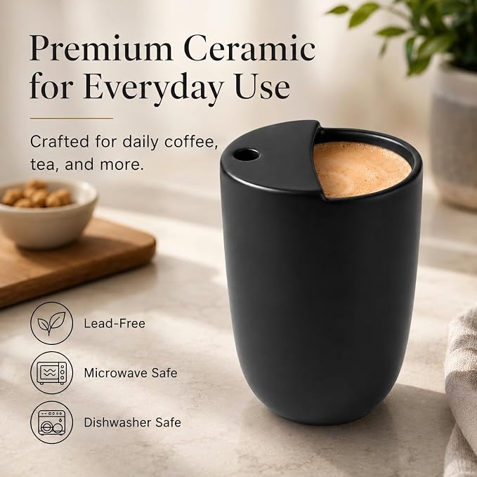 1 Pack Ceramic Coffee Mug with Sip Hole 9.5oz Retro Espresso Cup with Straw and