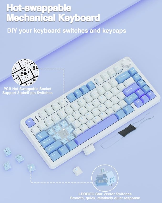 AULA F75 75% Wireless Mechanical Keyboard, Hot Swappable Creamy Keyboard