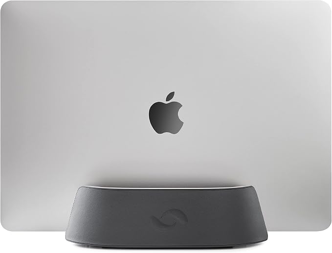 HumanCentric Vertical Laptop Stand in Vegan Black Leather, Upright Adjustable