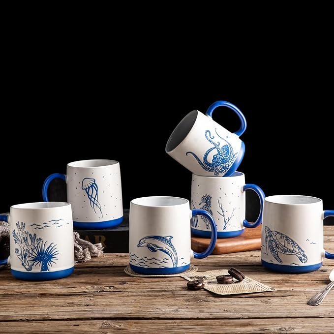 AmorArc Large Coffee Mugs Set of 6, 18oz Ceramic Coffee Cups