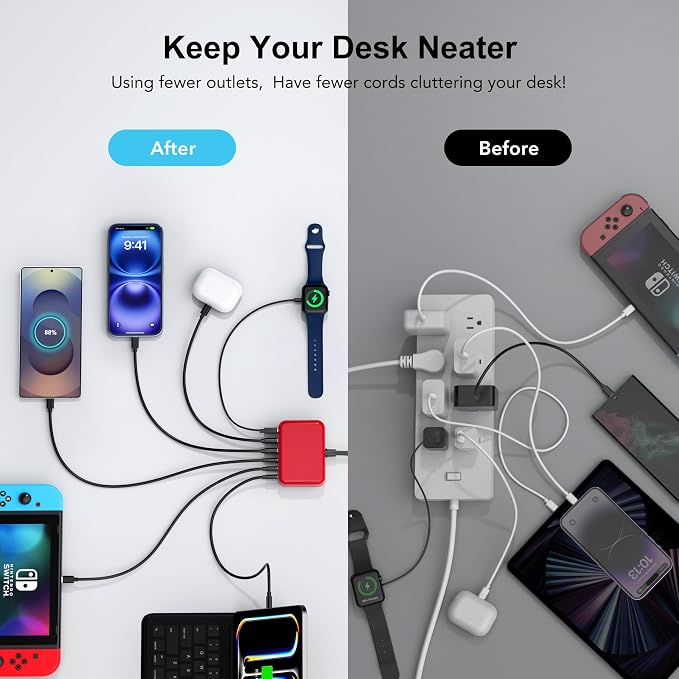 USB C Fast Charger 100W GaN 6 Port Type USB C Charging Station Hub Block Wall