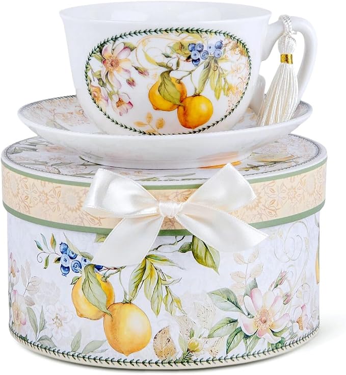 STP GOODS Bone China Tea/Coffee Cup and Saucer in Gift Box Fine Bone China