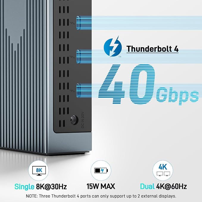 Acer Thunderbolt 4 Dock, 16 in 1 Quad Monitor DisplayLink Docking Station 40Gbps