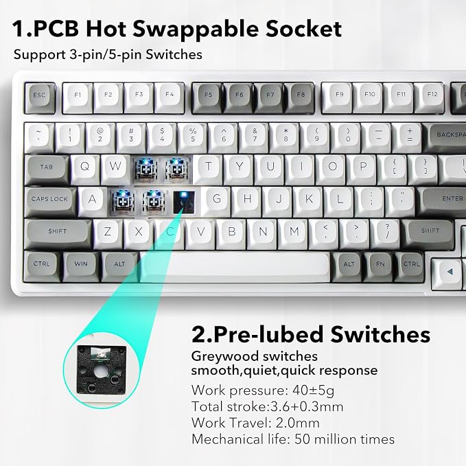 HUO JI Z-99 Wired Mechanical Keyboard, Creamy Sound, Hot Swappable Pre-lubed