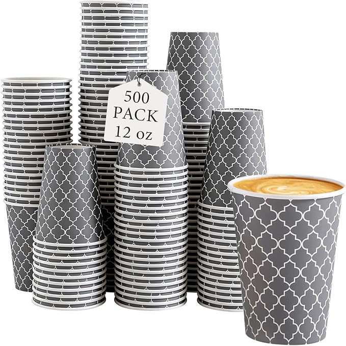 Lamosi Coffee Cups 12 oz 500 Pack, Disposable Paper Coffee Cups, Hot Cups |