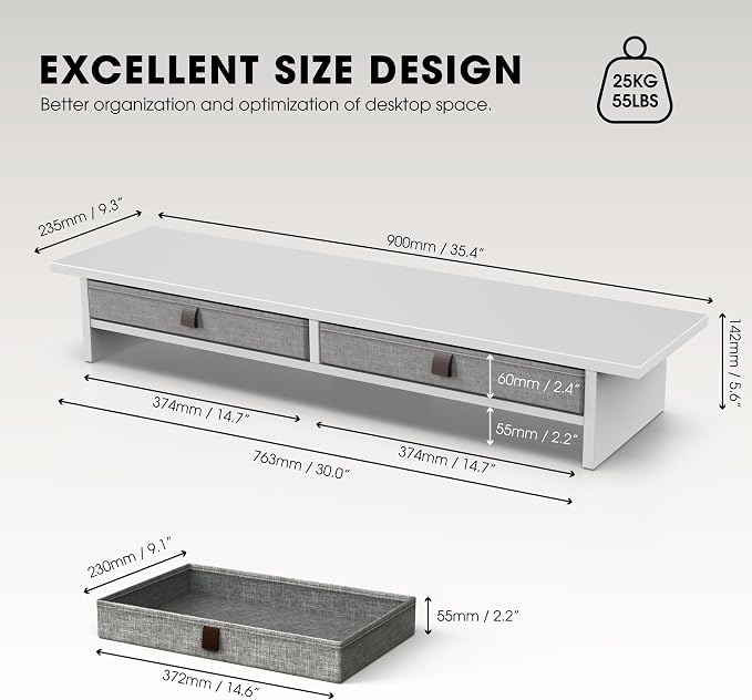 Fenge Monitor Stand with Drawer, 2 Tiers Dual Monitor Riser