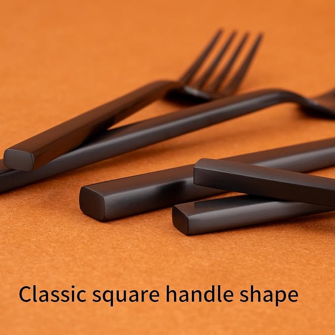 Alata Cube Black 20-Piece Forged Silverware Set Stainless Steel Flatware Set