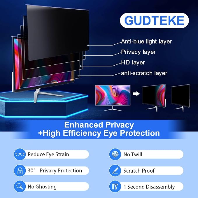 Computer Privacy Screen Filter 27" Hanging Privacy Screen Protector Compatible