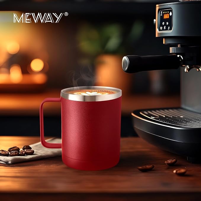 MEWAY 12oz Coffee Mug With Handle and Sliding Lid, Stainless Steel Travel
