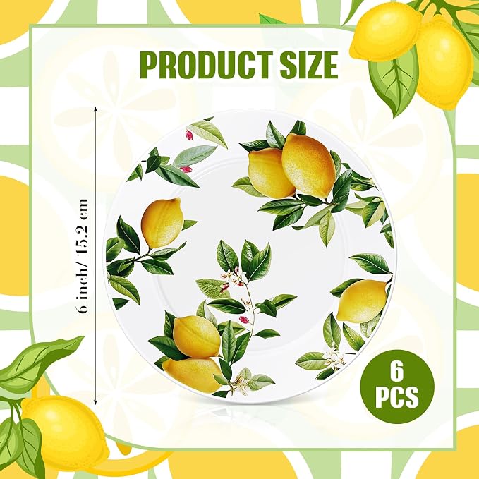 Honeydak 6 Pcs 6 Inch Ceramic Plates Lemon Dreams Ceramic Plates Yellow Dinner