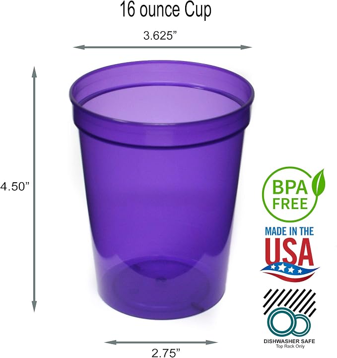 Rolling Sands 16 oz. Reusable Plastic Stadium Cups, 8 Pack, Made in USA