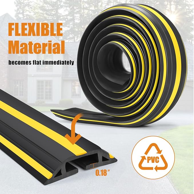 6.5 ft Cord Covers for Wires on Floor, Heavy Duty PVC Duct Floor Cord Cover