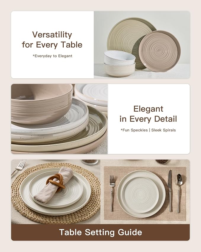 Stoneware Dinnerware Set for 8, Plates & Bowls, Chip & Scratch Resistant