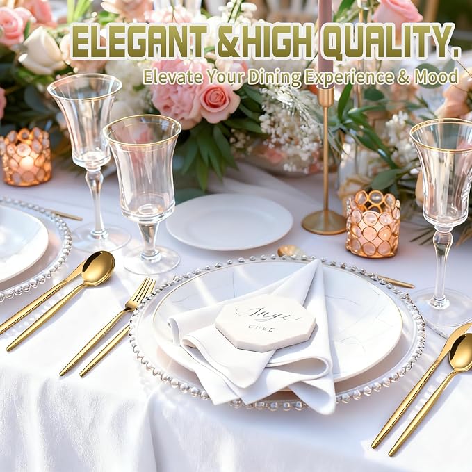 60-Piece Gold Silverware Set for 20, Food Grade Stainless Steel Flatware Set