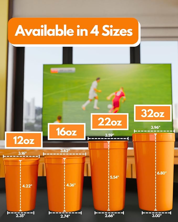 PartyPrints 10 Pack Small 10 to 12 oz Orange Reusable Blank Plastic Cups