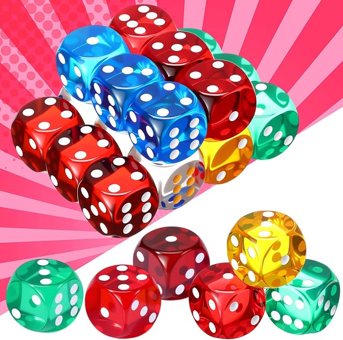 18 Pcs Casino Theme Party Dice Large Opaque Jumbo Acrylic D6 Dice