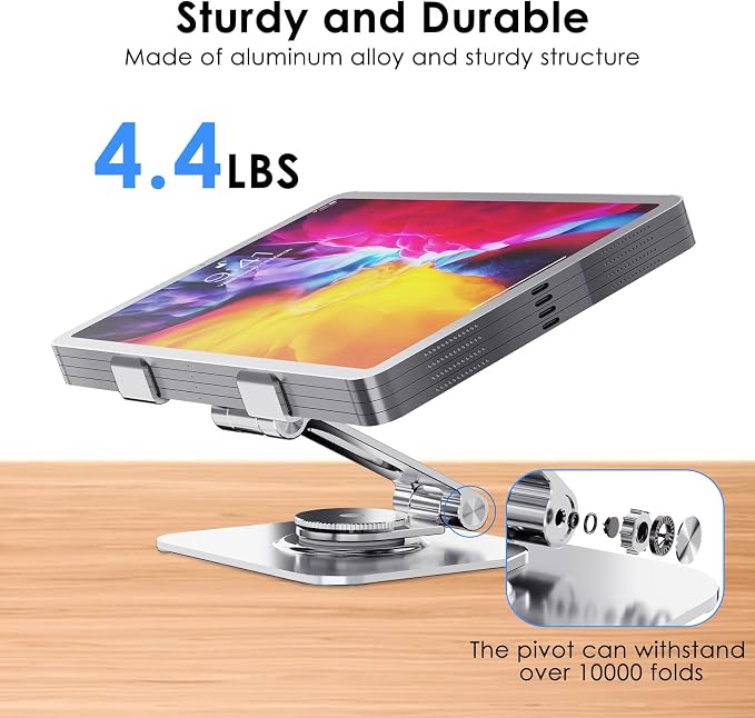 Tablet Stand for Desk, 360° Swivel for iPad Holder, Aluminum Adjustable Tablet