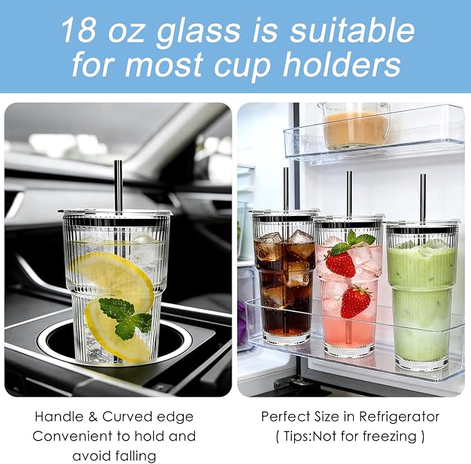 Accguan 18oz Ribbed Glass Tumbler