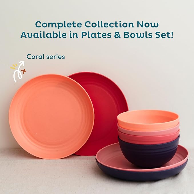 8-Pack Reusable Wheat Straw Plates Set