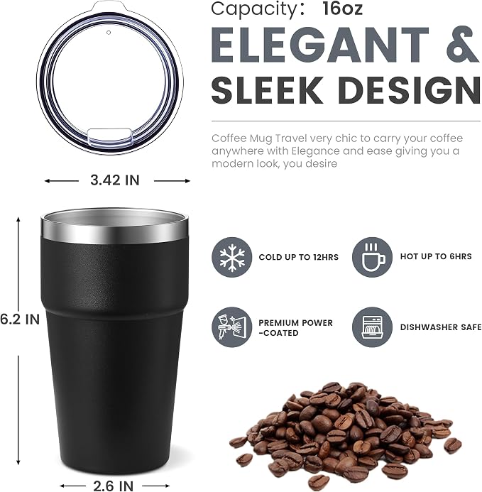 MEWAY 16oz Tumbler Double Wall Vacuum Insulated Travel Mug Bulk, Stainless