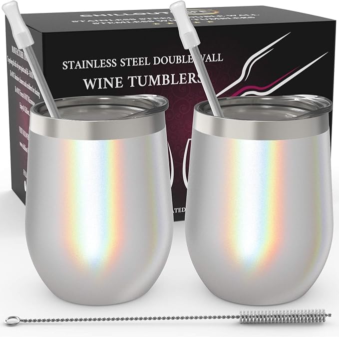 CHILLOUT LIFE 12 oz Stainless Steel Wine Tumblers 2 Pack