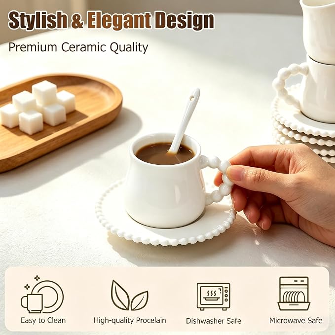 8 Ounce Cappuccino Cups Set of 6, Ceramic Coffee Cups