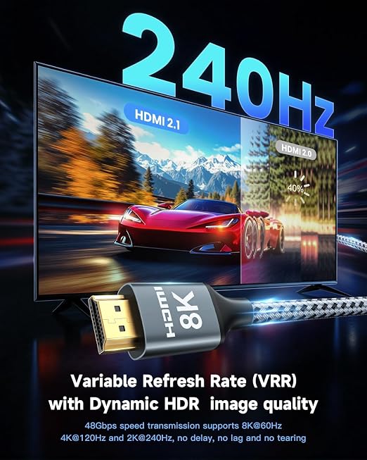 ARISKEEN 8K HDMI Cable 4 FT, 48Gbps High Speed HDMI 2.1 Cable, 8K 60Hz