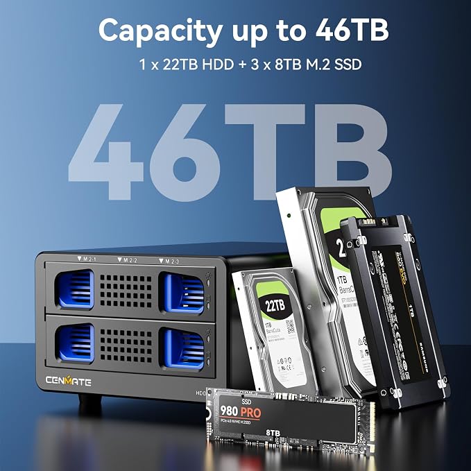 Hybrid 2.5/3.5" SATA HDD/SSD+3* M / B+M Key M.2 NVMe Enclosure