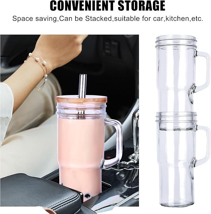 24oz Glass Cups with Lids and Straws
