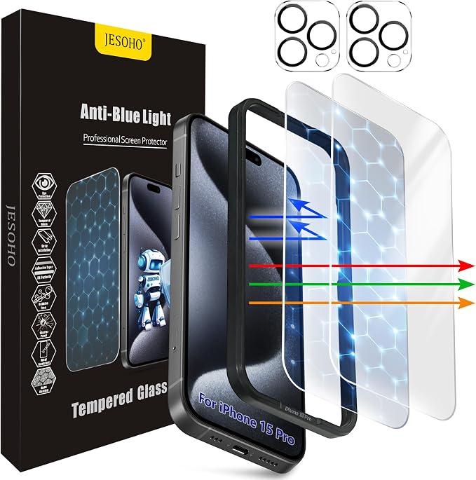 Screen Protector for iPhone 15 Pro, HD Clear, 9H Hardness, No Bubbles, Case