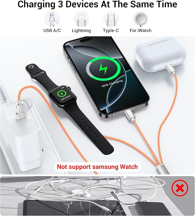 Temdan for Travel Vacation Essentials, 3 in 2 USB C Cable for Apple Watch