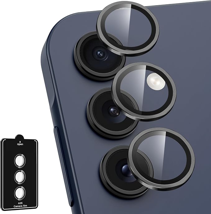 for Samsung Galaxy A35 5G Camera Lens Protector, Individual Metal Ring Tempered