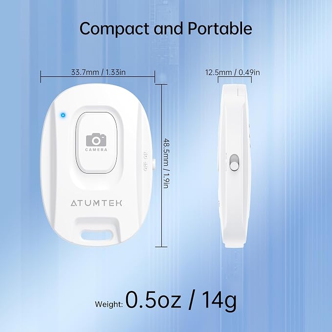 ATUMTEK Camera Remote Shutter for iPhone and Android Smartphones, Wireless