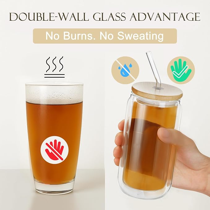 LIBWYS Double Wall Drinking Glass Cups