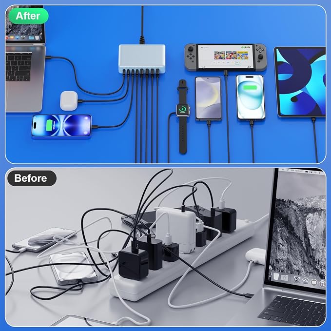 USB C Charger 300W USB C Charger Block 8-Ports GaN IV Fast Charging Station