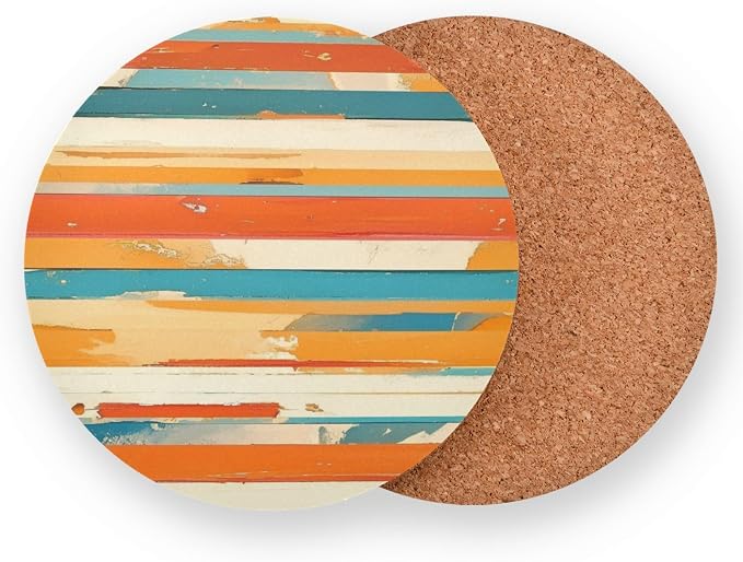 Red Stripes 4 Piecing Set Round Drink Coaster Cork Trivets